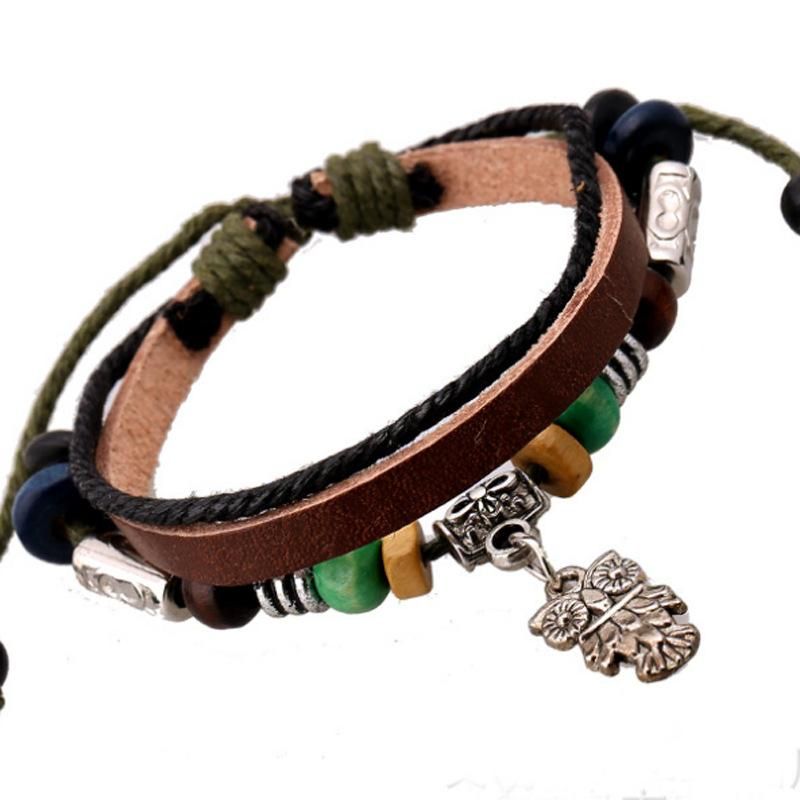 Búho Colgante Pulsera De Cuero Joyería Hecha A Mano De Cuero Pulsera De Cuero Joyería