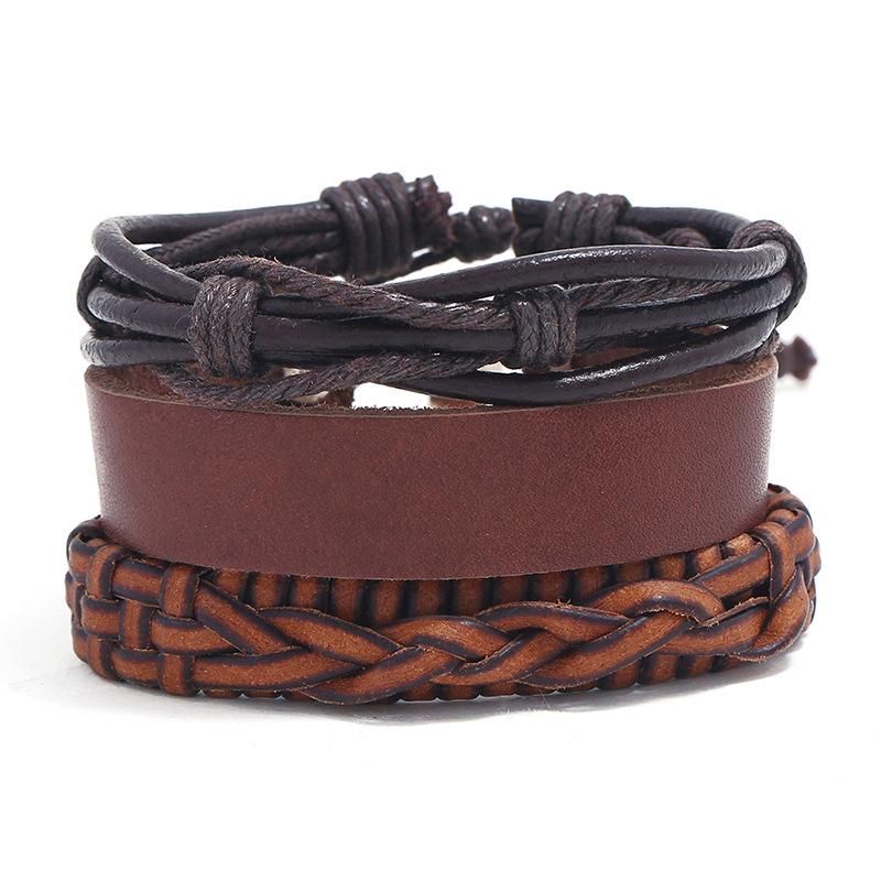 New Three-piece Real Leather Bracelet Simple Diy Suit Men's Knitted Bracelet Jewelry Wholesale