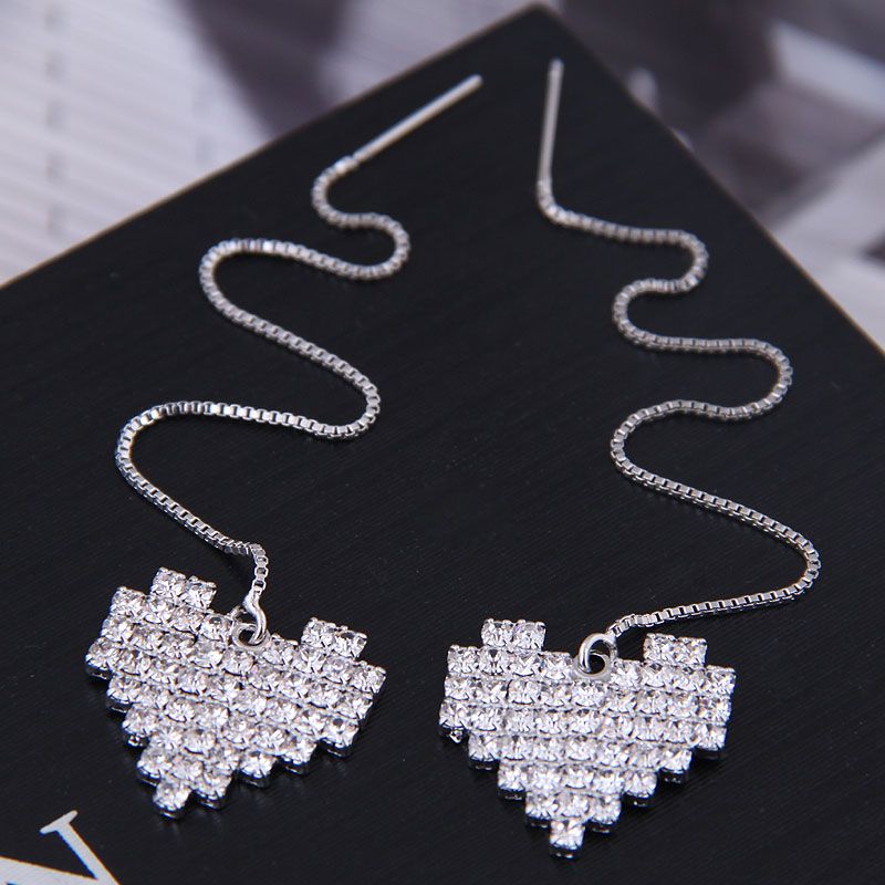 925 Silver Needle Korean Fashion Copper Diamond Love Heart Stud Earrings