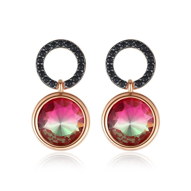 Stud Tourmaline Colored Diamond Zircon Round Earrings Fashion Jewelry Wholesale