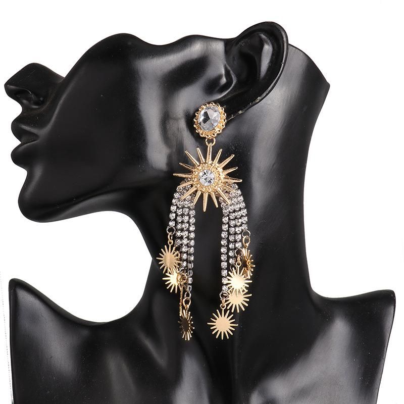 New European Stud Claw Chain Diamond Tassel Starry Earrings Women