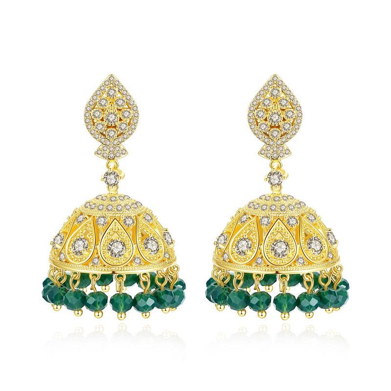 Fashion Jewelry Wholesale Hollow Pearl Fringed Banquet Ladies Copper Studded Zircon Earrings