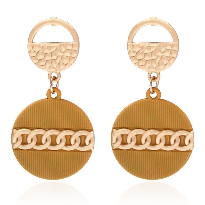 New Fashion Earrings Simple Alloy Spray Paint Earrings Creative Metal Round Chain Personalized Earrings