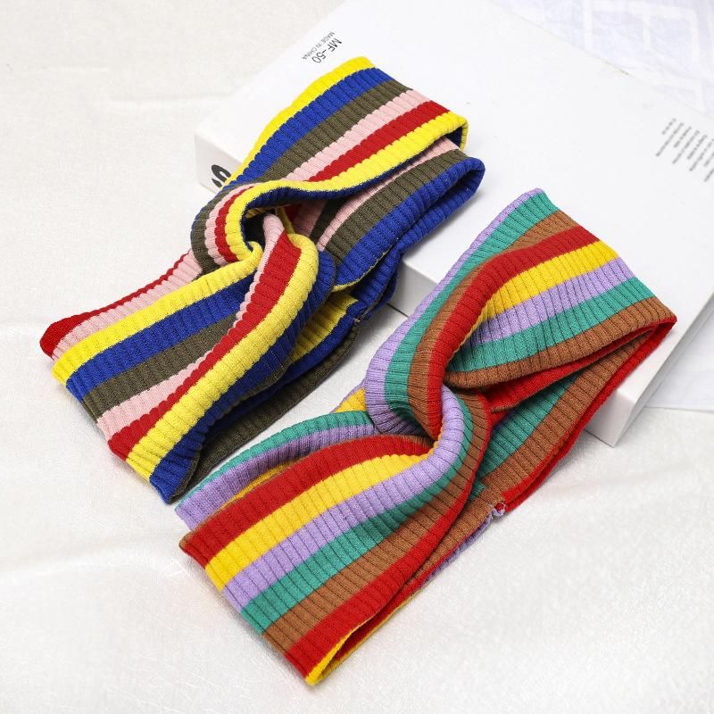 Rainbow Striped Knit Sports Headband Elastic Wool Headband