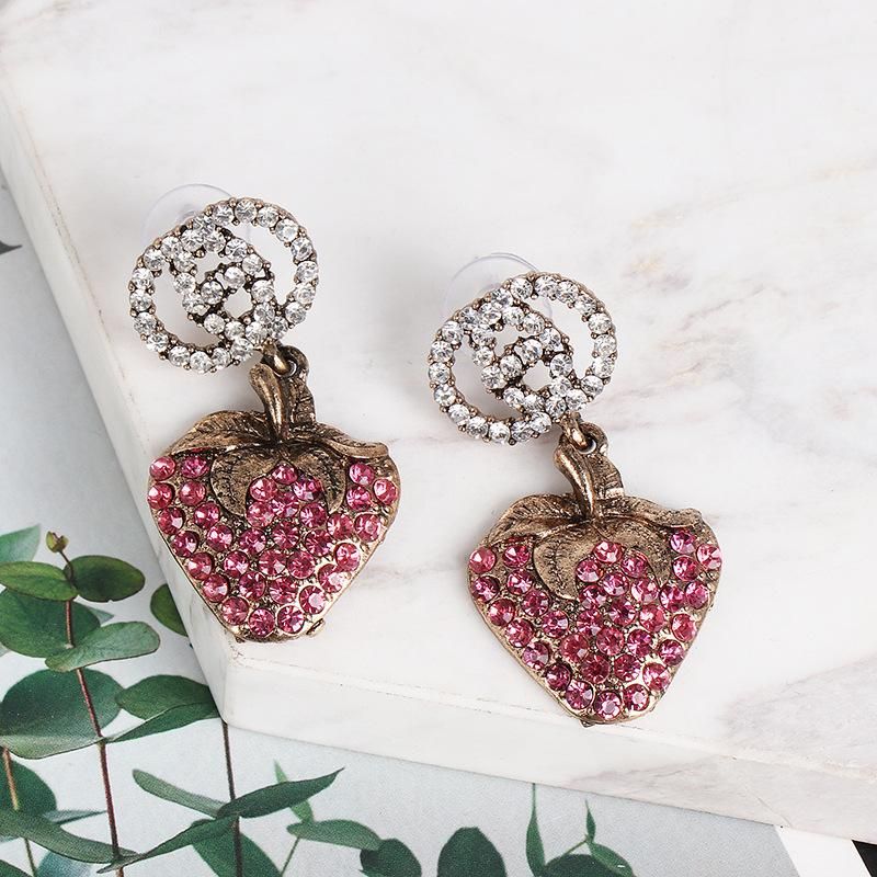 Vintage Strawberry Earrings Long Seiko Version Earrings Diamond Earrings Women