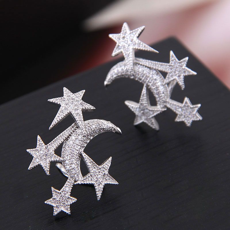 Fashion Female Earrings Copper Micro-inlaid Zircon Xingyue Exaggerated Temperament Personality Female Earrings