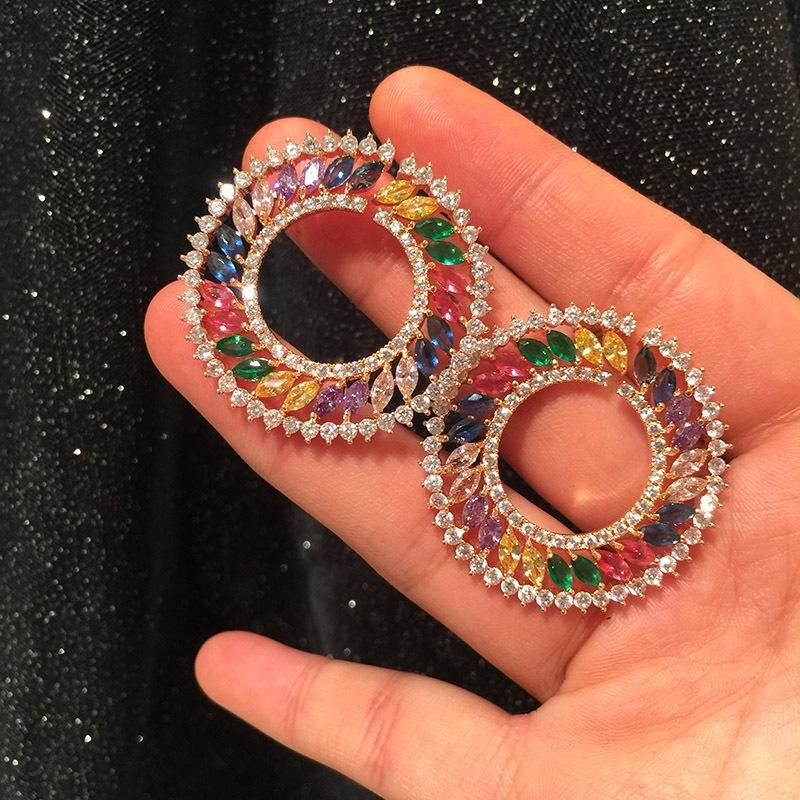 S925 Silver Needle Luxury Colored Geometric Circle Earrings Temperament Dinner Dress Lady Wholesales Fashion