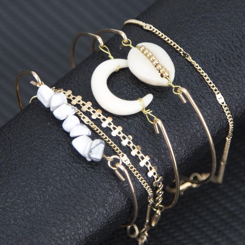 Alloy Turquoise Crescent Tooth Shell Bracelet Set Boho Style Bracelet Set Women
