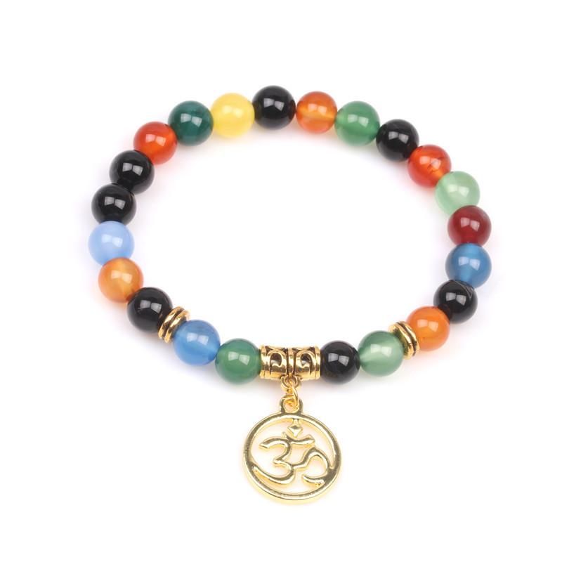 Chakra 8mm Natural Stone Bead Bracelet Colorful Chakra Agate Energy Yoga Buddha 3d Bracelet