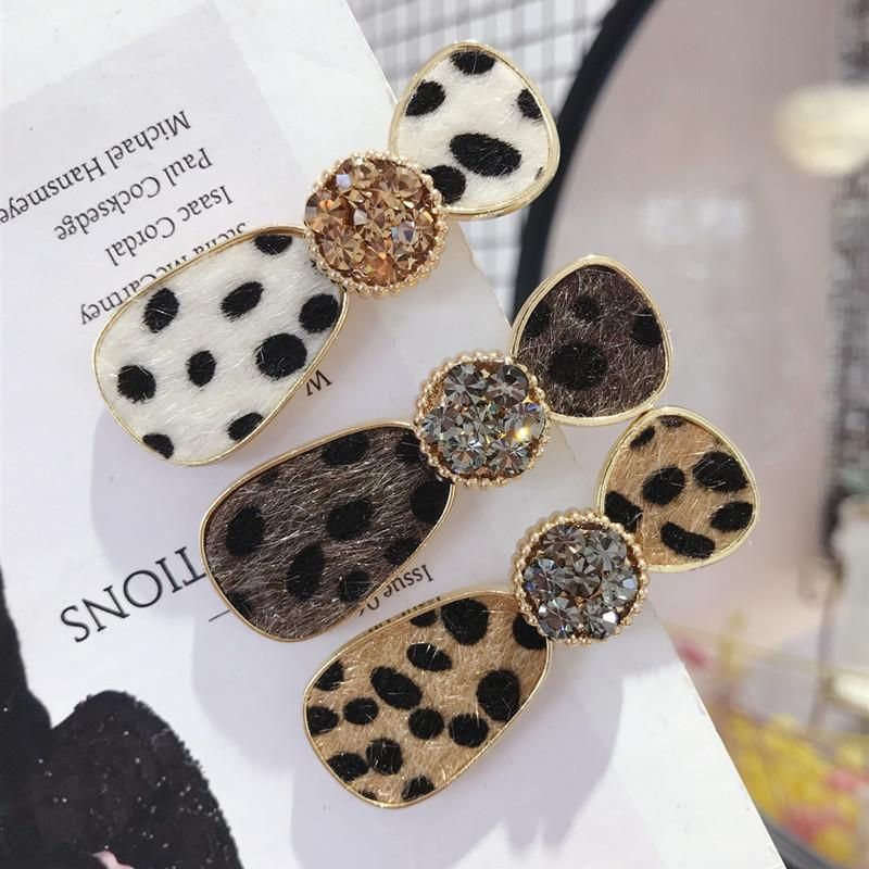 New Hair Accessories Horse Hair Leopard Pattern Inlaid Czech Diamond Super Flash Duckbill Clip Hairpin Female