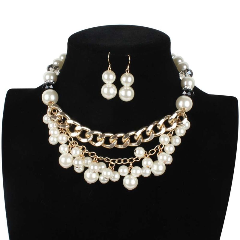 Collar Para Mujer Multicapa De Perlas De Imitación Tejidas A Mano Con Cadena De Clavícula