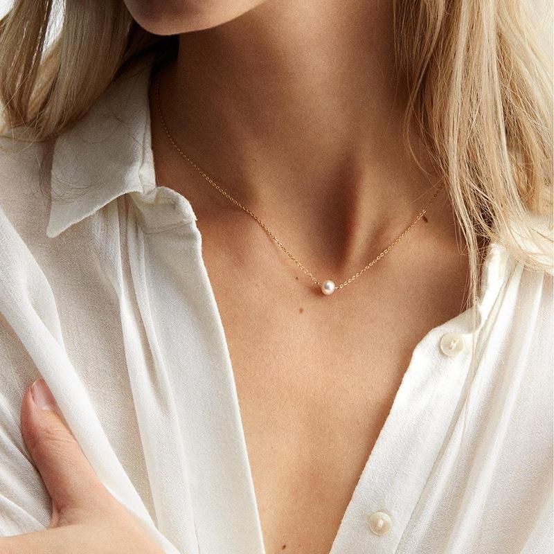 Collar De Perlas Simple Collar De Cadena De Clavícula Chapado En Oro De Acero Inoxidable Femenino Joyería 316l