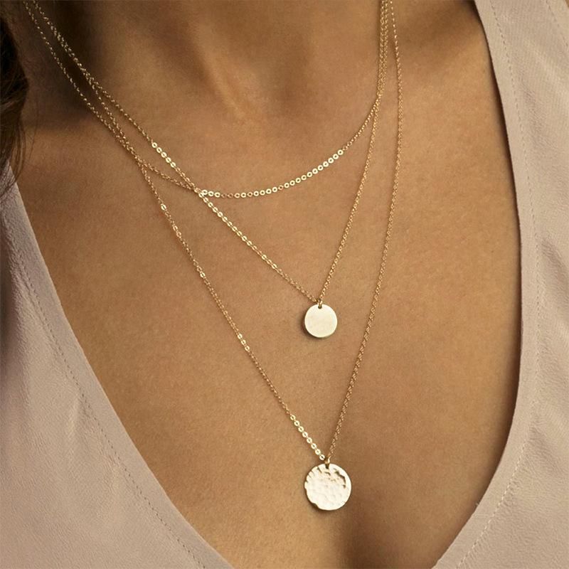 Multi-layer Stainless Steel Necklace Female Geometric Round Pendant 316l Jewelry