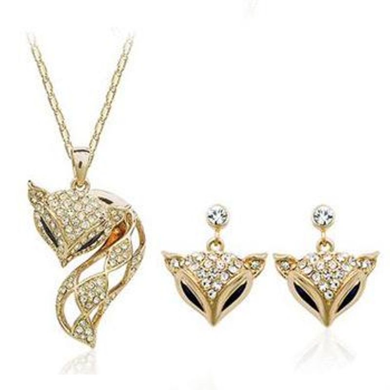 Crystal Necklace Earrings Two-piece Women's Accessories Fox Jewelry Set