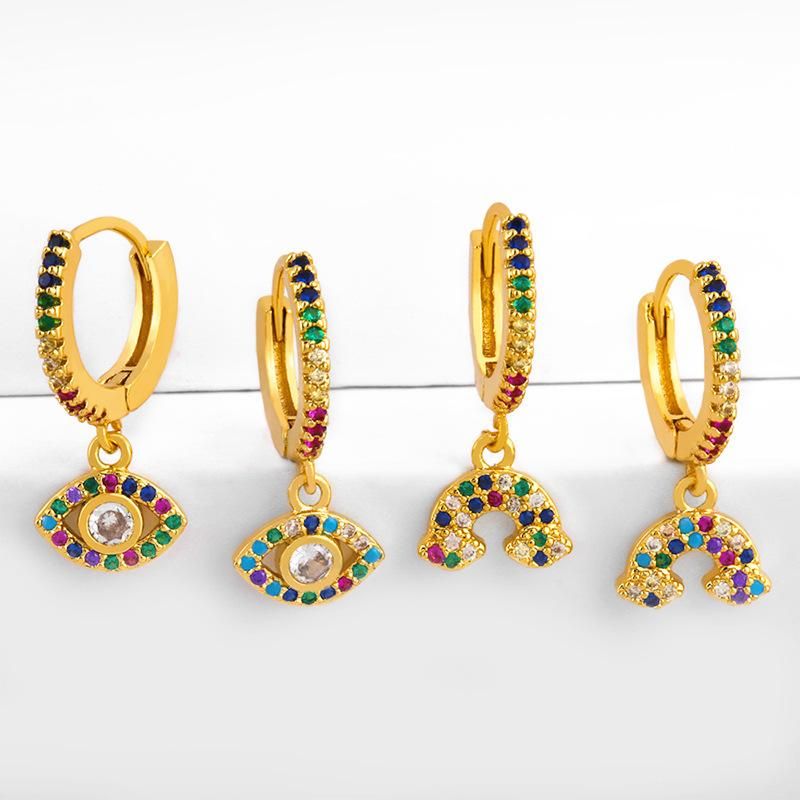 Micro-inlaid Zircon Rainbow Earrings Female Small Earrings