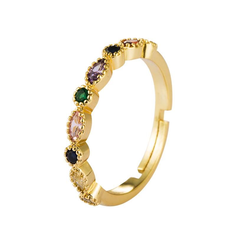 Kreativer Paar Ring Europäischer Und Amerikanischer Mikro-inlay-zirkon-regenbogen Ring Weiblicher Wind Kupfer Beschichtung 18 Karat Gold Offener Ring