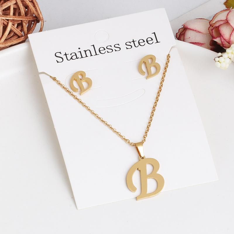 New Simple Letter Necklace Earrings Set Of 26 Letters Simple Creative Jewelry Stainless Steel