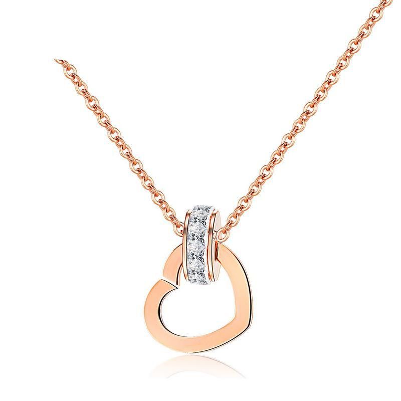 Micro-inlaid Rose Gold Love Pendant Titanium Steel Clavicle Chain Short Section