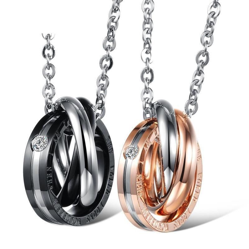 Opk Quelle Hersteller Edelstahl Männer Und Frauen Schmuck Ring Ineinandergreifende Titan Stahl Paar Halskette Geschenk