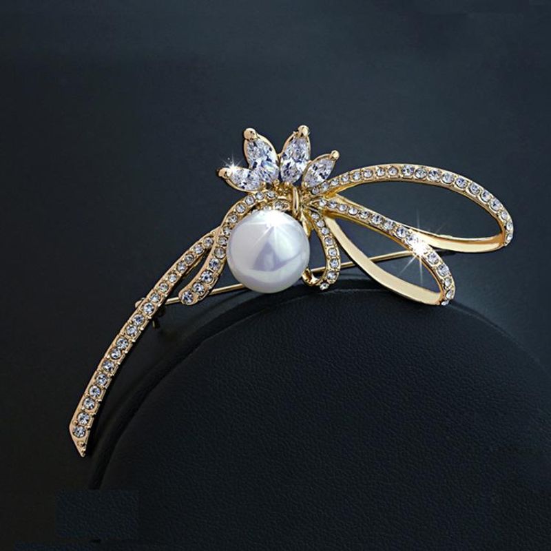 Exquisite Full Diamond Zircon Flower Pearl Brooch Bridal Accessories Fashion Brooch