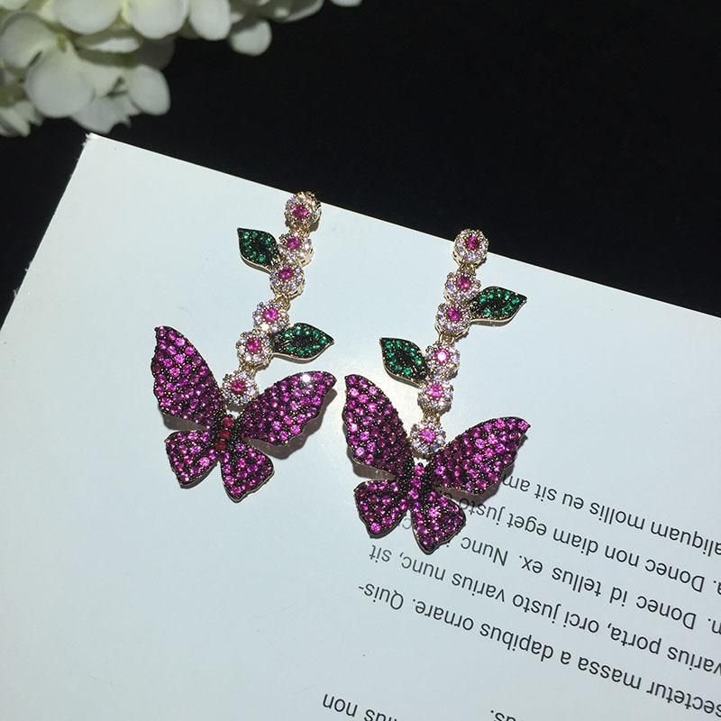 Butterfly Earrings Micro Zircon Leaves Flowers Long Tassel Earrings
