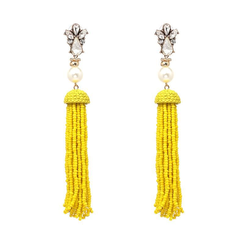 Earrings Bohemian National Style Long Tassel Earrings European And American Style Rice Beads Earrings Jewelry