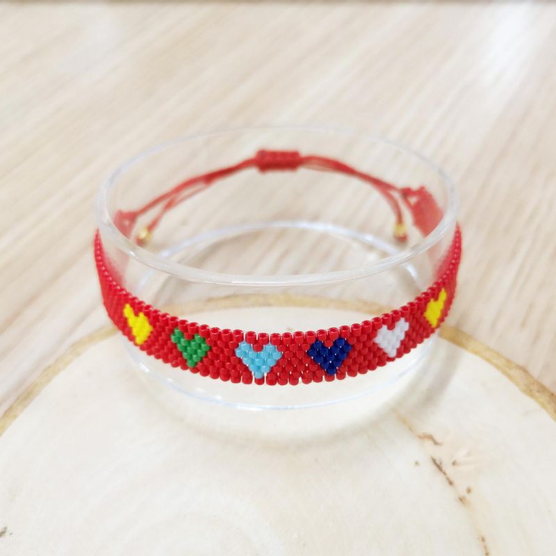 Neues Miyuki Einfaches Weibliches Armband Db Antike Reis Perlen Gewebte Rote Liebes Muster Hand Verzierung Go2boho