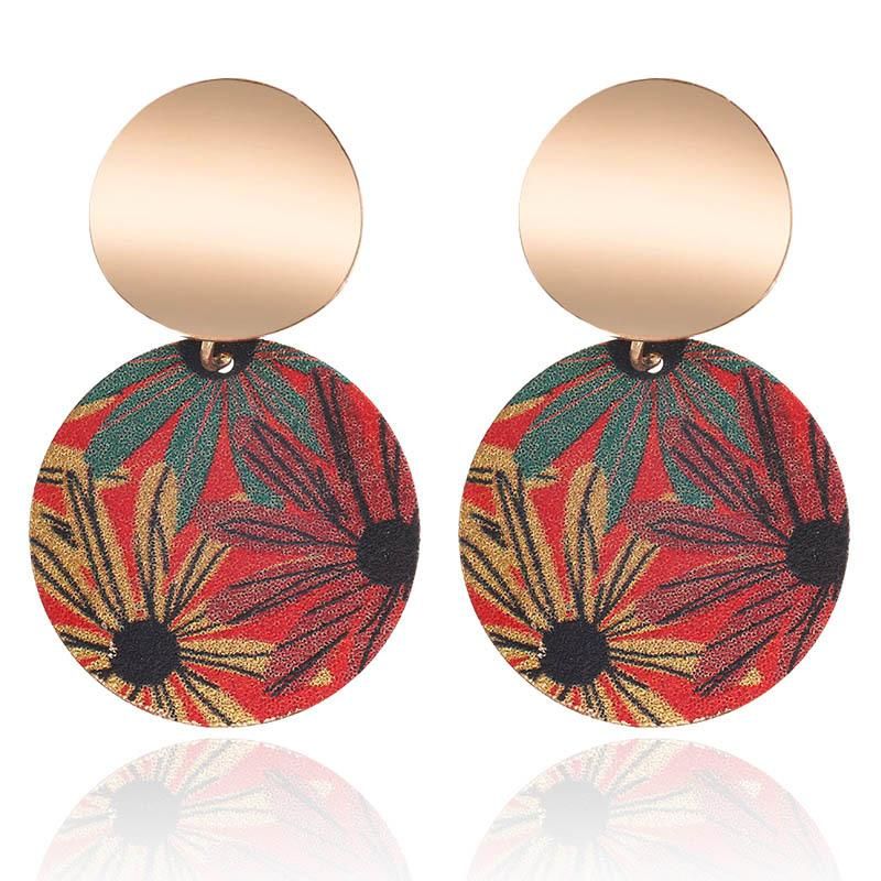 Jiutong Ornement Japonais Et Coréen Creative Trendy Givré Paillettes Boucles D'oreilles Mode Simple Couleur Fleurs Imprimer Boucles D'oreilles Gouttes Pour Les Oreilles