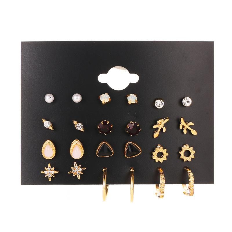 Fashion Explosion Set Stud Earrings Simple 12 Piece Stud Earrings Flower Set Earrings