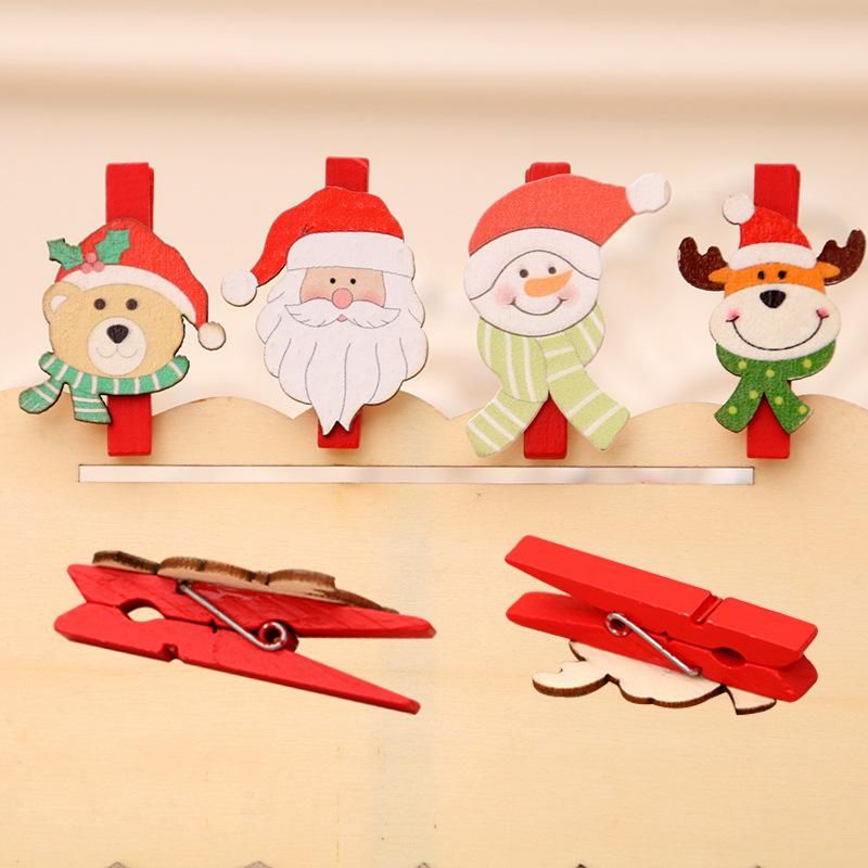 Christmas Supplies Christmas Decorations Christmas Cartoon Wooden Clips Diy Santa Claus Small Wood Clip 5cm