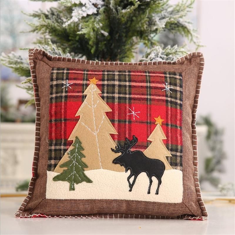 Christmas New Products Decorative Plaid Pillow Case Patch Cloth Pillow Case Elk Small Pillow Case Pillow Cover Gift