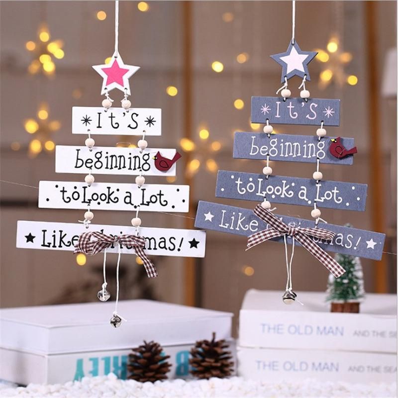 New Christmas Wooden Christmas Tree Christmas Door Hanging Decoration Wind Chime Letter Card Pendant Christmas Bell Hanging