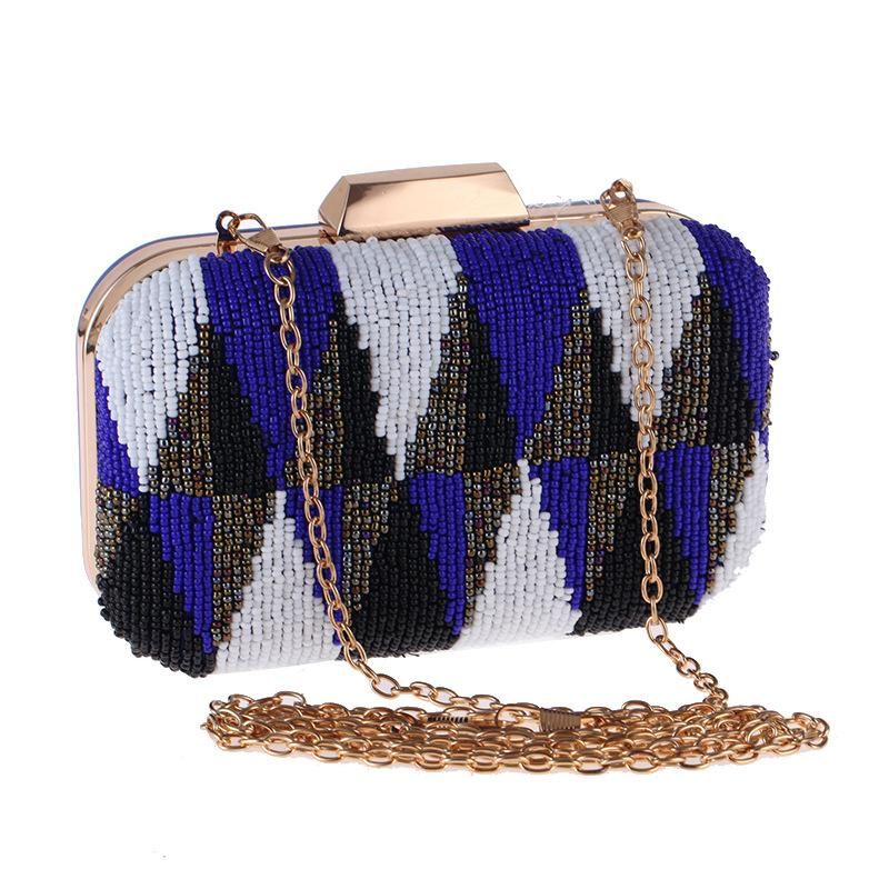 Casual Women's Bag Hand Holding Evening Party Bag Small Square Bag High-end Contrast Color Beaded Embroidered Bag