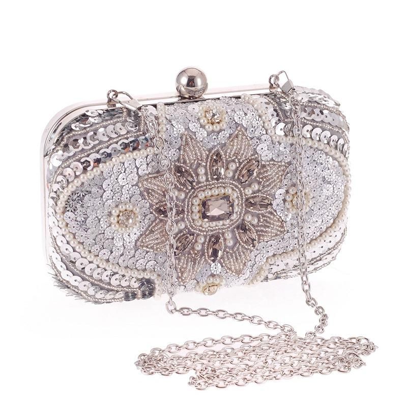 Popular Casual Women's Hand-held Evening Bag High-end Studded Beaded Embroidered Bag