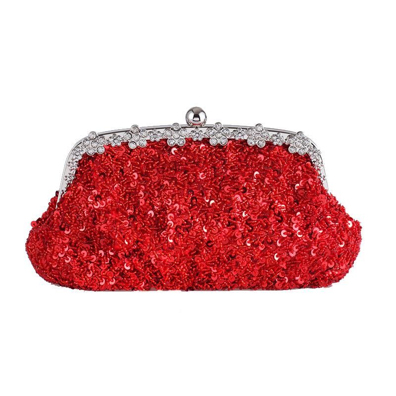 New Diamond-studded Sequins Handbags Gorgeous Big Red Bride Gift Gold Bag Retro Bag