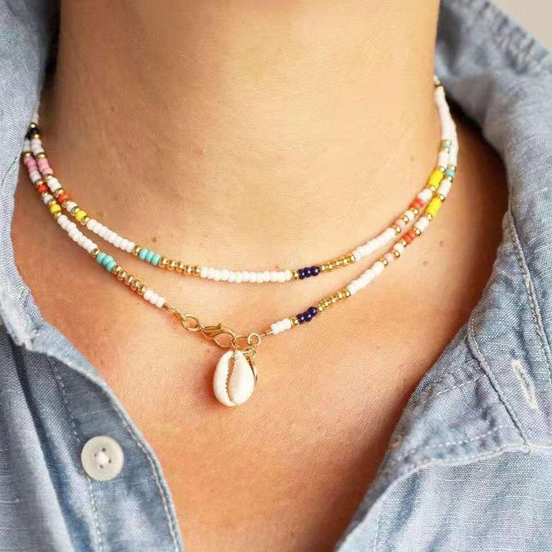 Hot Items Women's Boho Colorful Rice Beads Necklace Shell Necklace Women