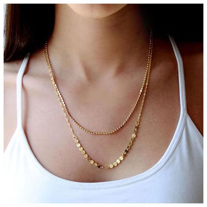 Hot Fashion Simple Sexy Metal Disc Double Layer Short Clavicle Necklace