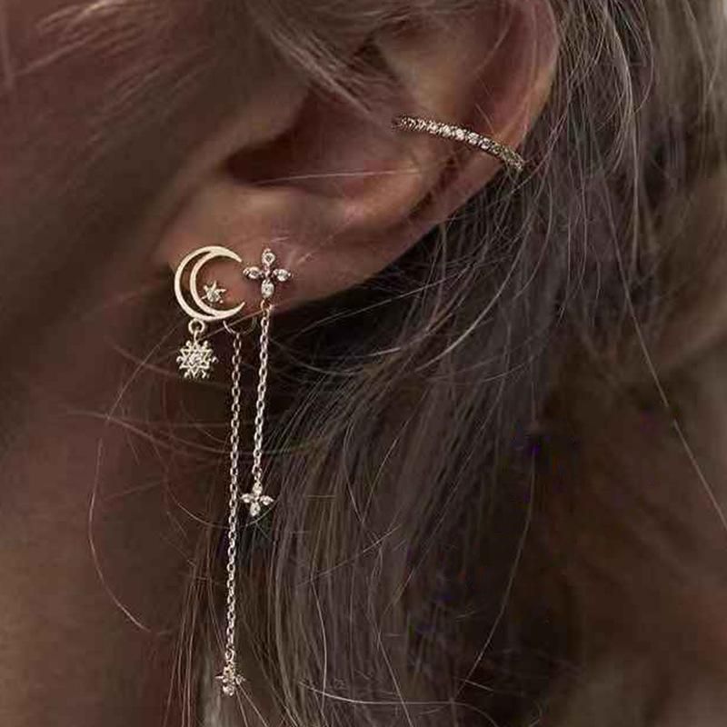 Personalized Simple Star Mount Ear Studs Geometric C-shaped Diamond Earrings Long Earless