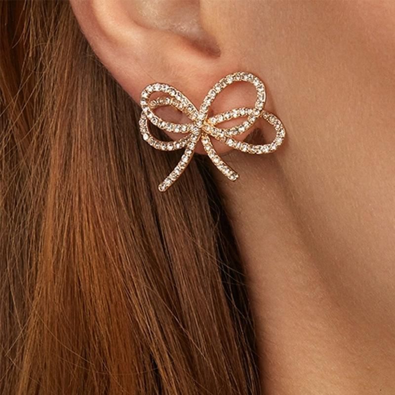 Alloy Diamond Bow Earrings