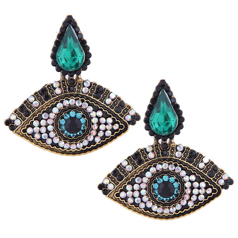 Fashion Metal Flash Diamond Devil Eye Pendientes Exagerados