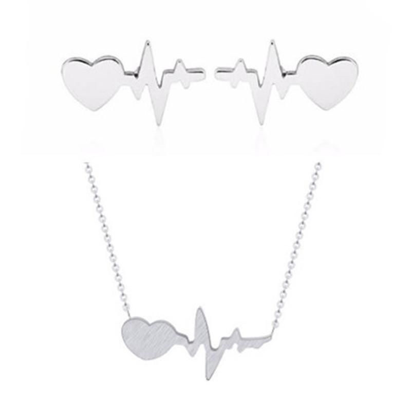 Best Selling Lightning Peach Heart Electrocardiogram Earring Necklace Set Current Earrings