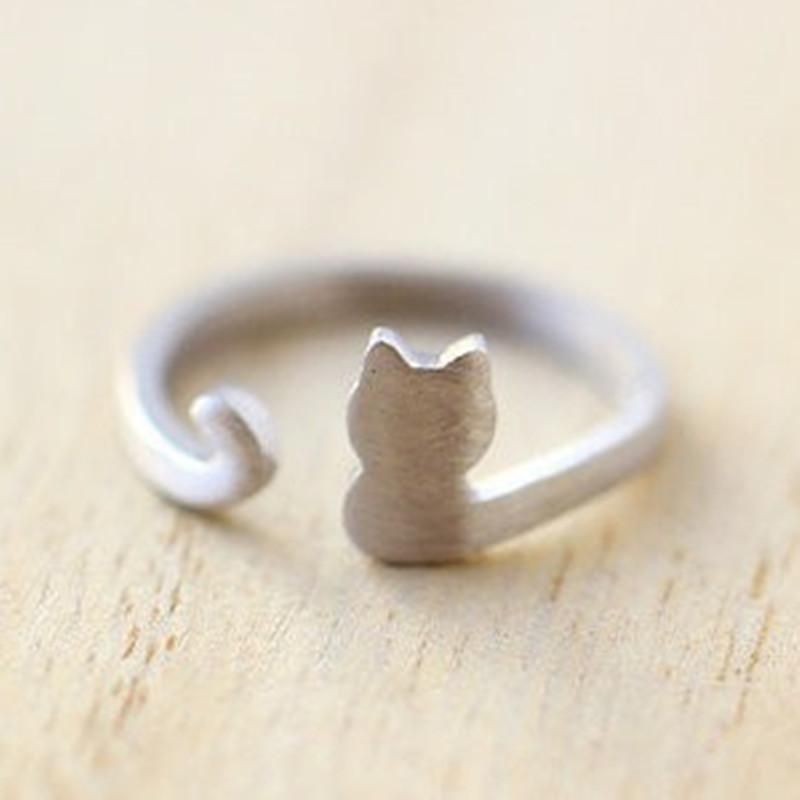 Hot Animal Cat Ring Alloy Electroplated Gold Silver Rose Color Protection Kitten Ring Wholesale