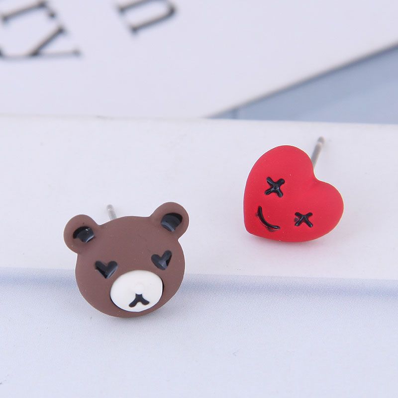 925 Silver Needle Delicate Korean Fashion Sweet Ol Bear Bear Asymmetric Earrings