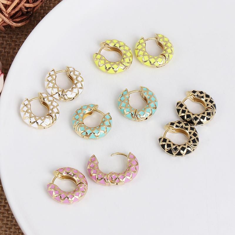Simple Personality Metal C-shaped Earrings Women Color Stitching Earrings