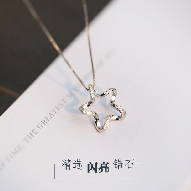Pentagram Zircon Star Necklace Female Clavicle Chain Plated S925 Sterling Silver Pentagram Pendant Necklace