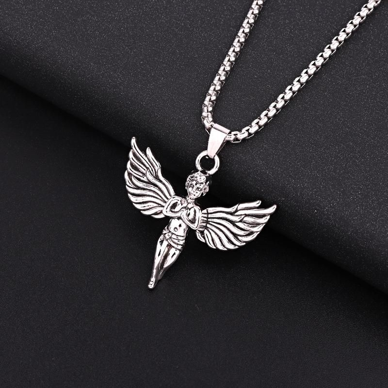 Rock Personality Angel Cupid Wings Pendant Silver Pendant Necklace Men And Women