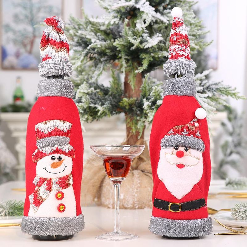 Christmas New Hot Sale Grey Velvet Closure Hooded Red Wine Bottle Cover Red Wine Bag