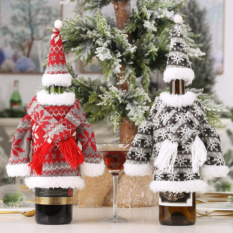 Christmas Decoration Suit Knitted Scarf Hooded Clothes Wine Bottle Set Creative Party Fabric