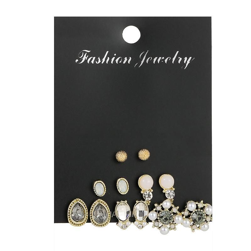 Personalized Pearl Geometric Earrings Set With Nine Pairs Of Earrings