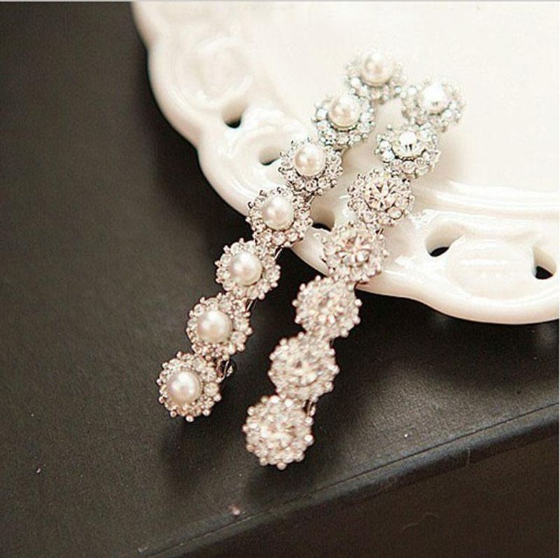Imitation Korea Offizielle Website Haarschmuck Glänzende Einreihige Perlen Haarnadel Mode Perle Kristall Seiten Clip Großhandel